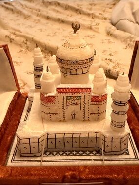 Miniature White Temple Replica with Hand-Painted Accents